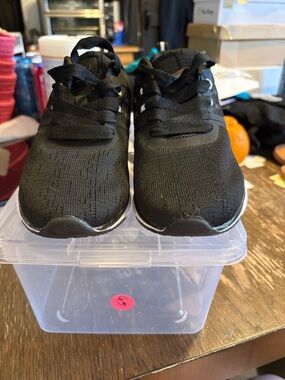 Black Athletic Lace-Up Sneaker with White Sole
